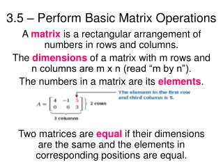 3.5 – Perform Basic Matrix Operations