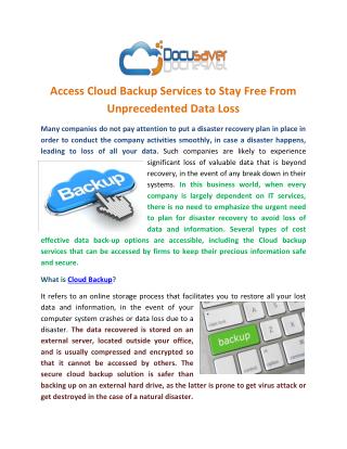 Access Cloud Backup Services to Stay Free From Unprecedented Data Loss