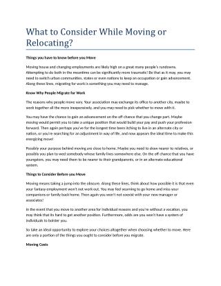 What Should We Consider While Moving or Relocating?