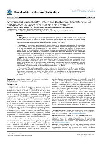 Antimicrobial Susceptibility Pattern and Biochemical Characteristics of Staphylococcus aureus: Impact of Bio field Treat
