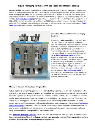 Liquid Packaging solutions with top speed and effective sealing