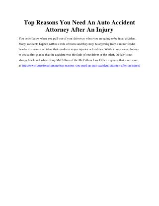 Top Reasons You Need An Auto Accident Attorney After An Injury