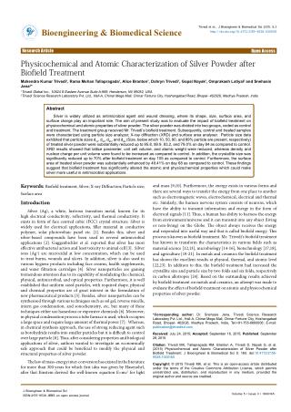 Physicochemical and Atomic Characterization of Silver Powder after Biofield Treatment