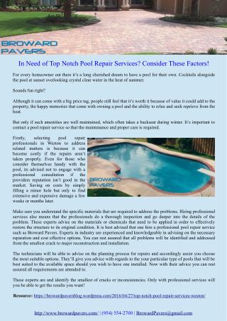 In Need of Top Notch Pool Repair Services? Consider These Factors!