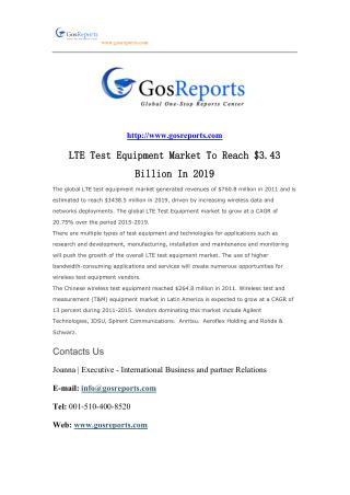 LTE Test Equipment Market To Reach $3.43 Billion In 2019