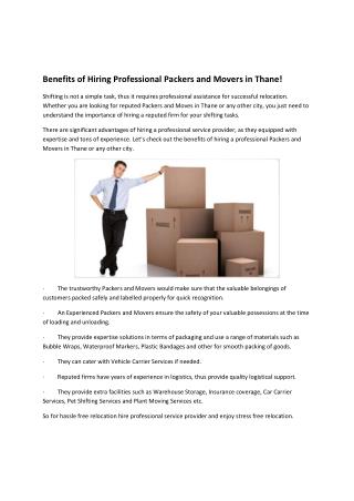 Benefits of Hiring Professional Packers and Movers in Thane!