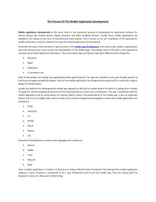 The Process Of The Mobile Application Development