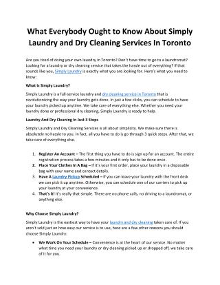 What Everybody Ought to Know About Simply Laundry and Dry Cleaning Services In Toronto