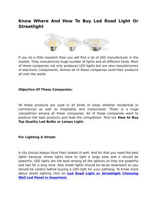 Know Where And How To Buy Led Road Light Or Streetlight