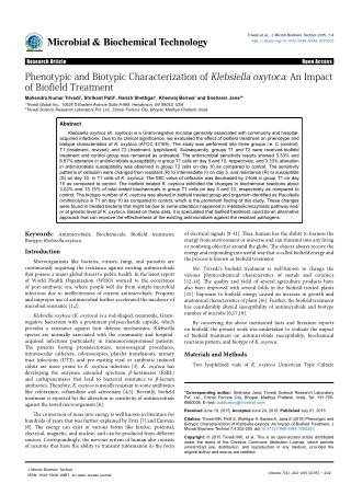 An Impact of Biofield Treatment on Klebsiella Oxytoca