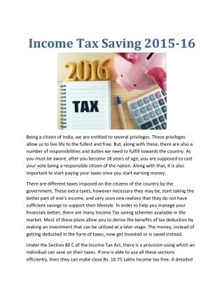 Income Tax Saving 2015-16
