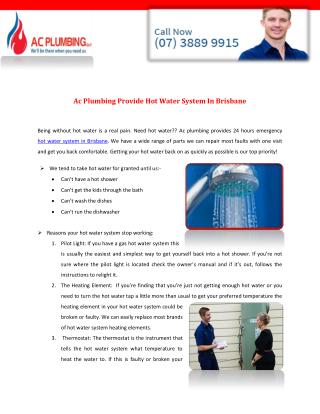 Ac Plumbing Provide Hot Water System In Brisbane