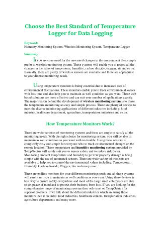 Choose the Best Standard of Temperature Logger for Data Logging