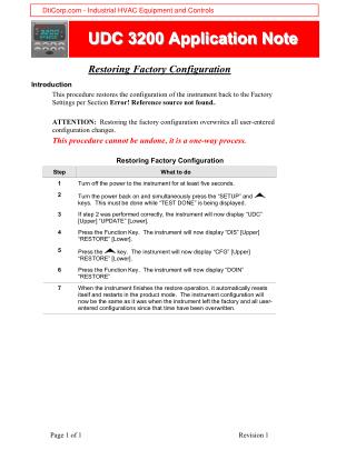 Restoring Factory Configuration For Honeywell UDC3200 Controllers