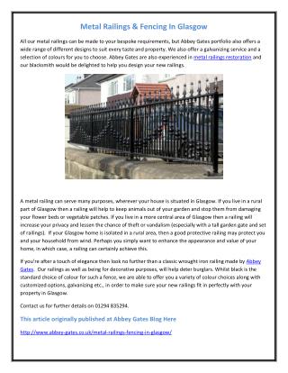 Metal Railings Glasgow, Fencing In Glasgow, Metal Railings & Fencing