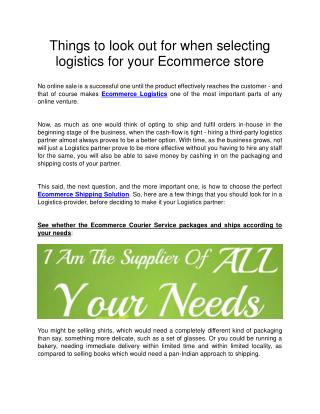 Things to look out for when selecting logistics for your Ecommerce store