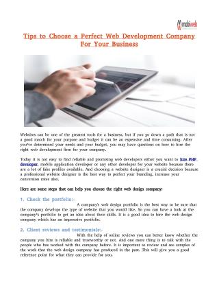 Tips to Choose a Perfect Web Development Company For Your Business