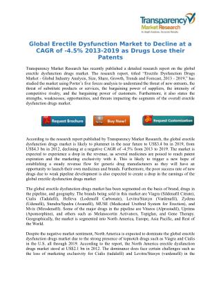 Global Erectile Dysfunction Market to Decline at a CAGR of -4.5% 2013-2019 as Drugs Lose their Patents