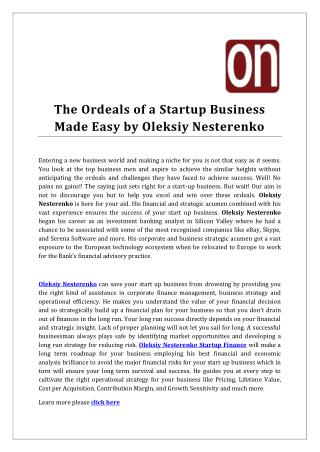 The Ordeals of a Startup Business Made Easy by Oleksiy Nesterenko