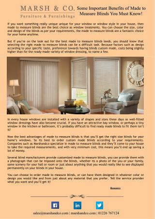 Some Important Benefits of Made to Measure Blinds You Must Know