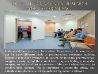 Clinical Research Work After An MSc