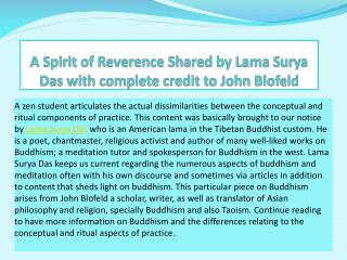 A Spirit of Reverence Shared by Lama Surya Das with complete credit to John Blofeld