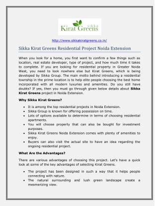 Sikka Kirat Greens Greater Noida