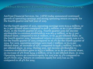 AmTrust Announces Continued Growth of Operated Earnings For The Fourth Quarter 2015