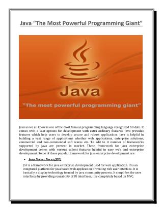 Java "The Most Powerful Programming Giant"