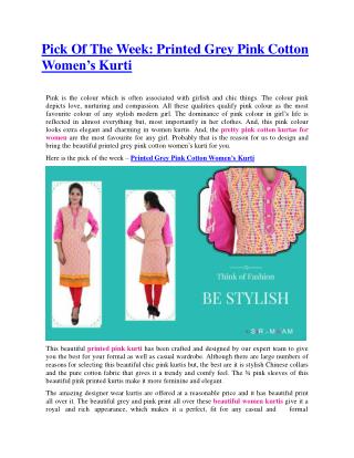 Pick Of The Week: Printed Grey Pink Cotton Women’s Kurti