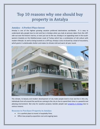 Top 10 reasons why one should buy property in Antalya