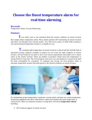 Choose the finest temperature alarm for real-time alarming