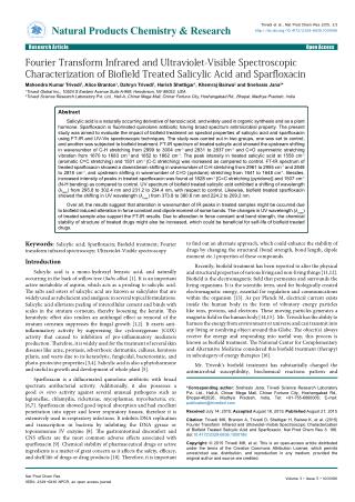 Fourier Transform Infrared and Ultraviolet-Visible Spectroscopic Characterization of Biofield Treated Salicylic Acid and