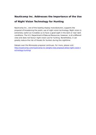 Nauticomp Inc. Addresses the Importance of the Use of Night Vision Technology for Hunting