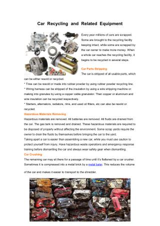 Car Recycling and Related Equipment