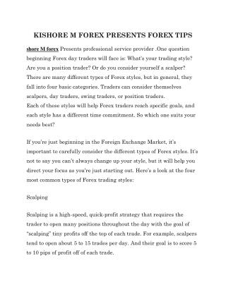 KISHORE M FOREX PRESENTS FOREX TIPS