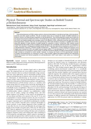 Physical, Thermal and Spectroscopic Studies on Biofield Treated p-Dichlorobenzene