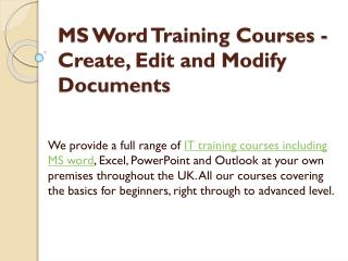 MS Word Training Courses - Create, Edit and Modify Documents