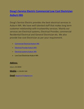 Doug's Service Electric Commercial Low Cost Electrician Auburn WA