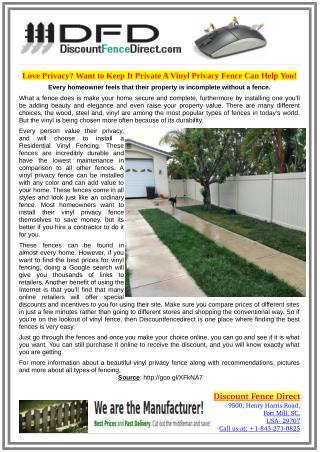 Love Privacy? Want to Keep It Private A Vinyl Privacy Fence Can Help You!