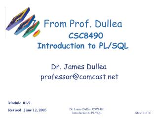 From Prof. Dullea CSC8490 Introduction to PL/SQL