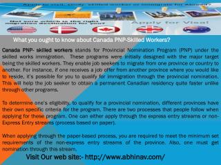 What you ought to know about Canada PNP-Skilled Workers?