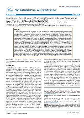 Assessment of Antibiogram of Multidrug-Resistant Isolates of Enterobacter aerogenes after Biofield Energy Treatment