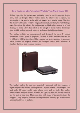 Few Facts on Men’s Leather Wallets You Must Know Of