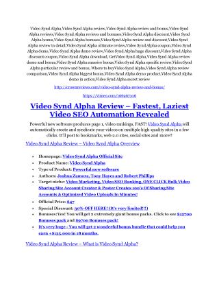 Video Synd Alpha Review & (Secret) $22,300 bonus