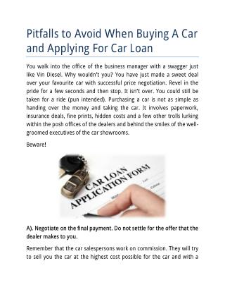 Pitfalls to Avoid When Buying A Car and Applying For Car Loan
