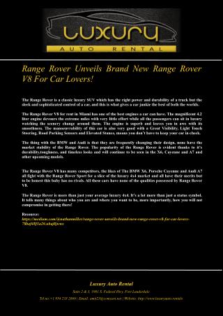 Range Rover Unveils Brand New Range Rover V8 For Car Lovers!