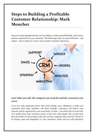 Steps by Mark Moncher to Building a Profitable Customer Relationship