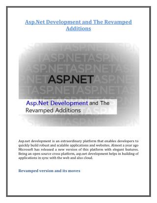 Asp.Net Development and The Revamped Additions