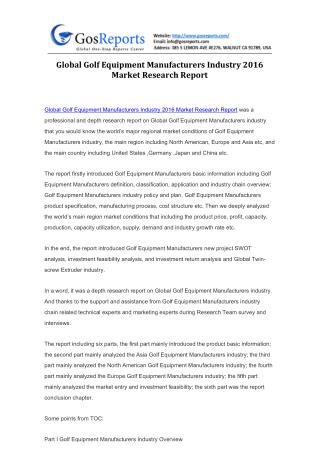 Global Golf Equipment Manufacturers Industry 2016 Market Research Report